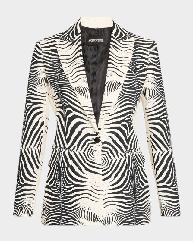 Zebra-Print Single-Breasted Blazer Jacket